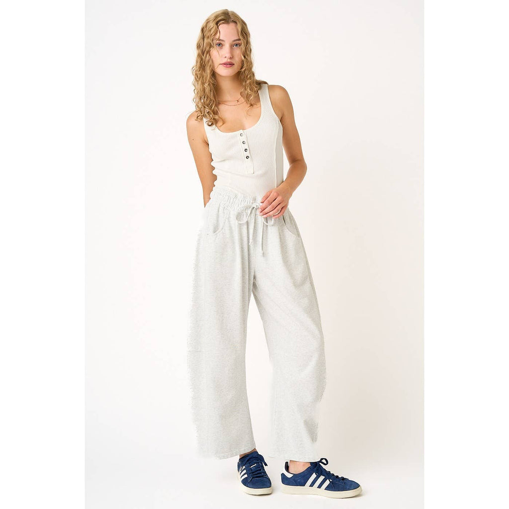 COTTON FRENCH TERRY PULL-ON BARREL LEG PANTS