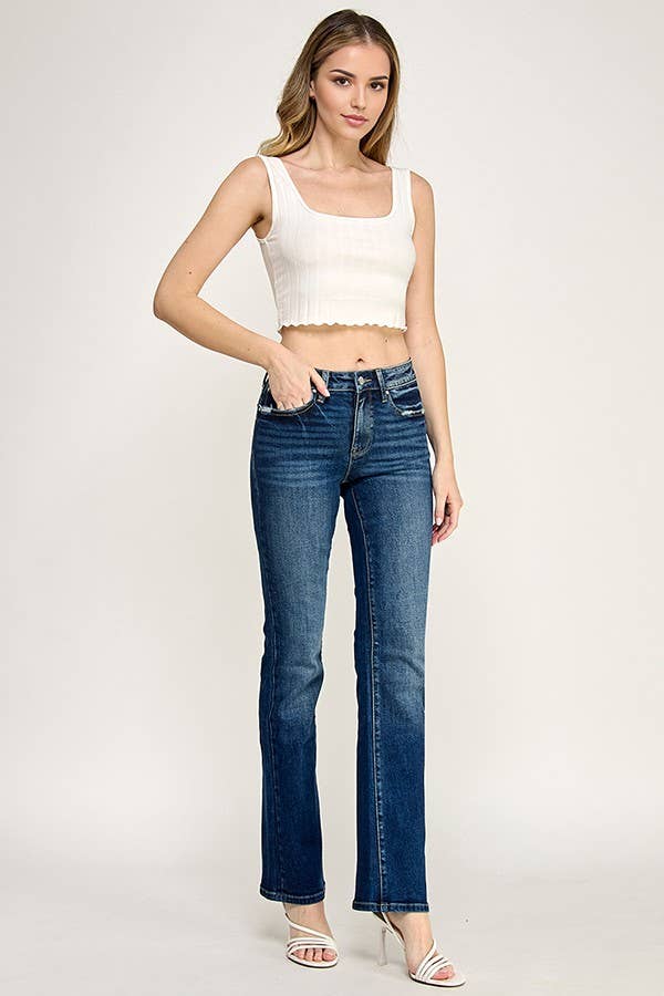 PATCH POCKET HIGH RISE STRETCH BOOTCUT JEANS