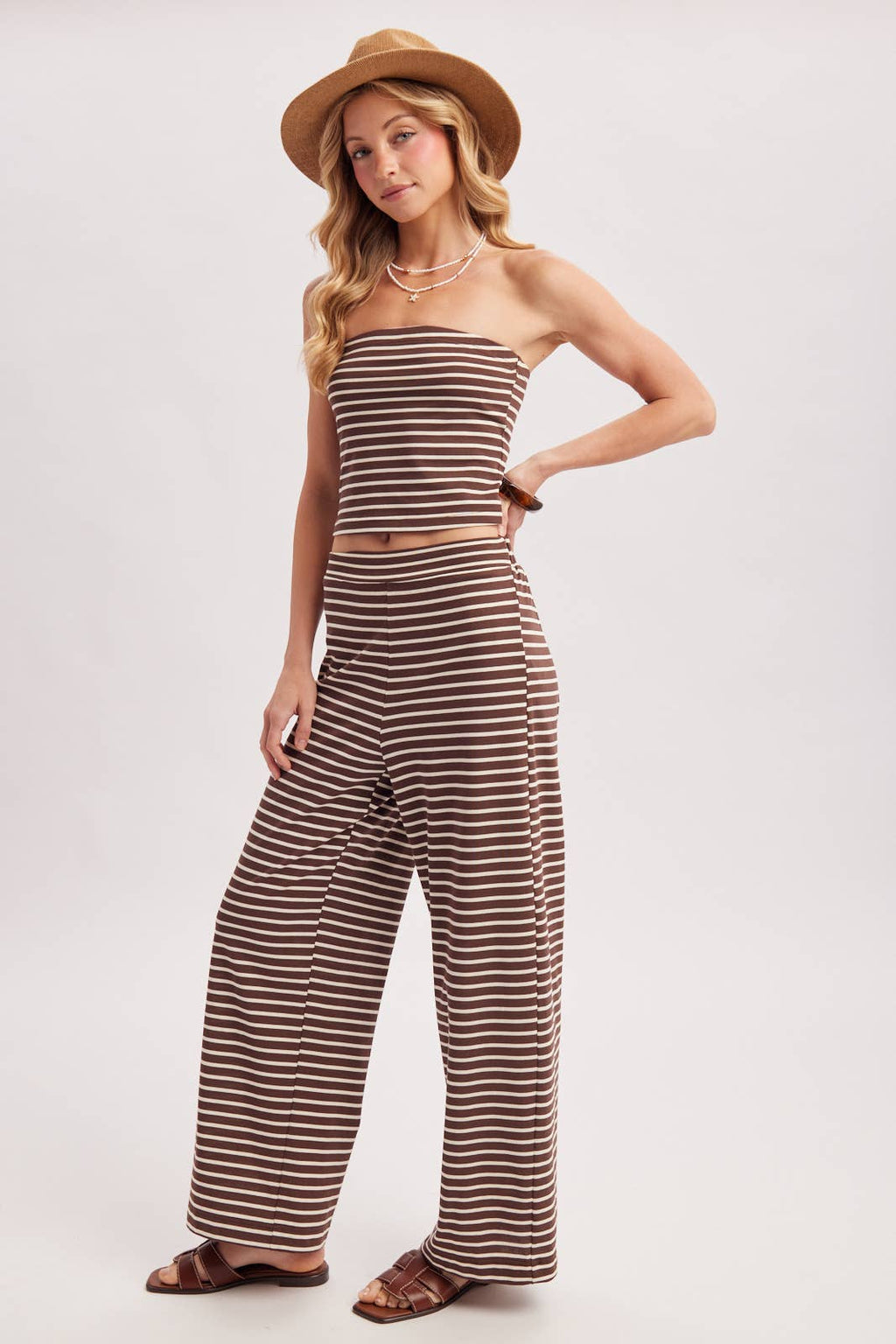 STRIPED KNIT TUBE AND WIDE PANTS SET