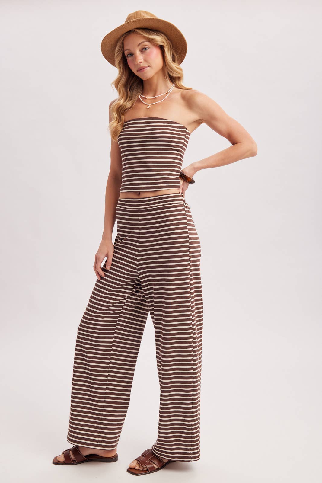 STRIPED KNIT TUBE AND WIDE PANTS SET