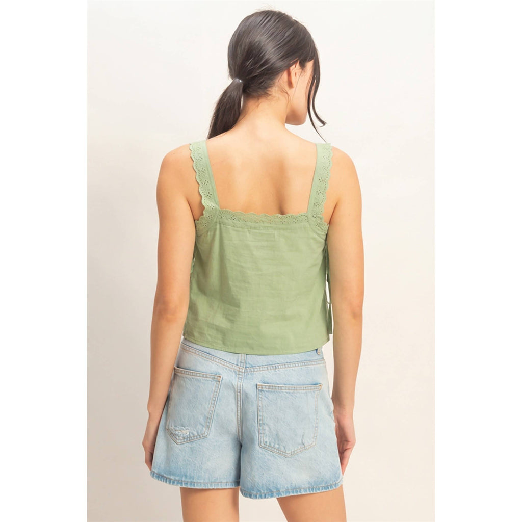 Pleated Lace Trim Tank