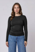 PLUS RUCHED SIDE LONG SLEEVE KNIT TOP