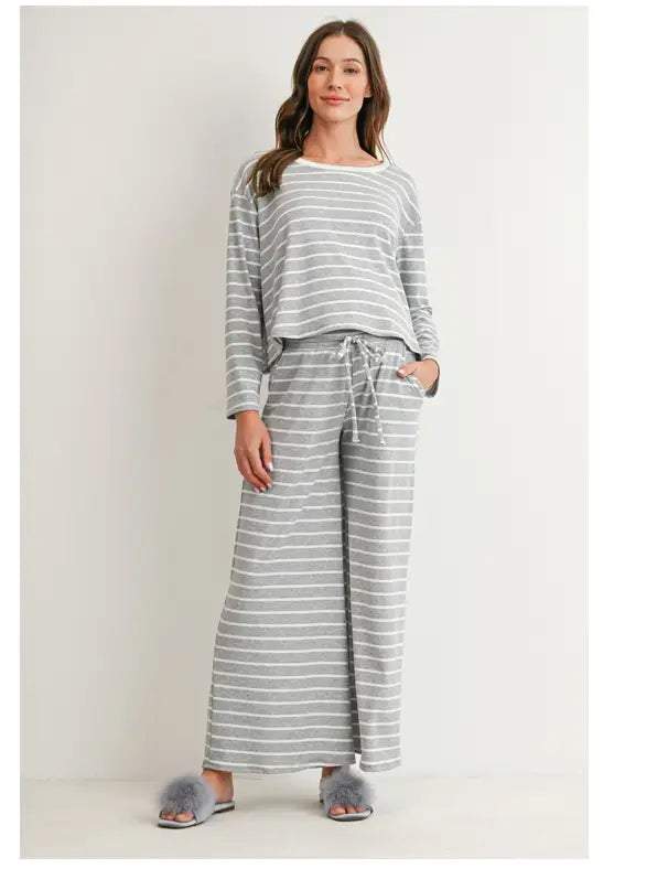 Maternity Striped 2-Piece Lounge Set with Wide Leg Pants