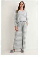 Maternity Striped 2-Piece Lounge Set with Wide Leg Pants