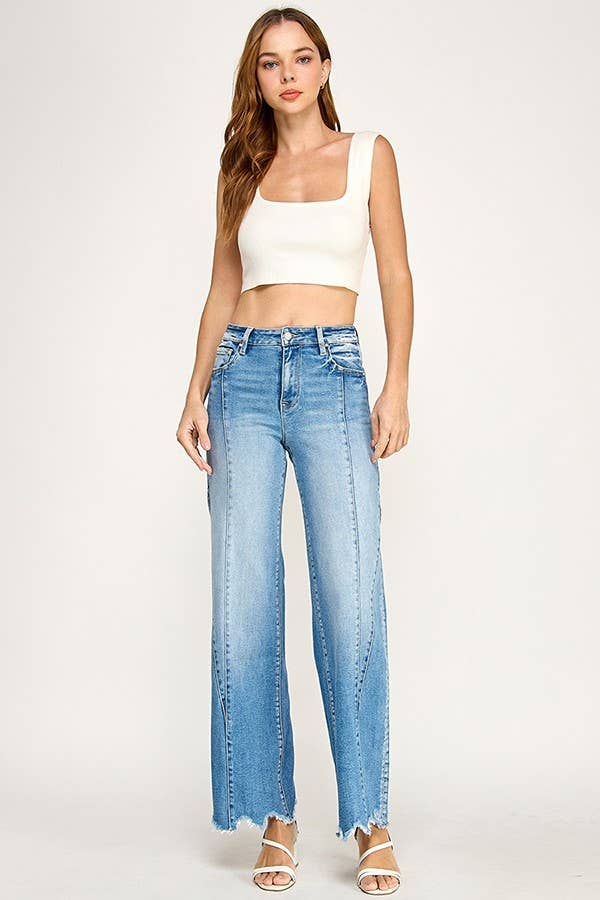 SUPER STRETCH HIGH RISE WIDE LEG w/ SEAM DETAIL