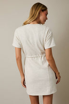 ROUND NECK SHORT SLEEVE WAIST TIE MINI DRESS