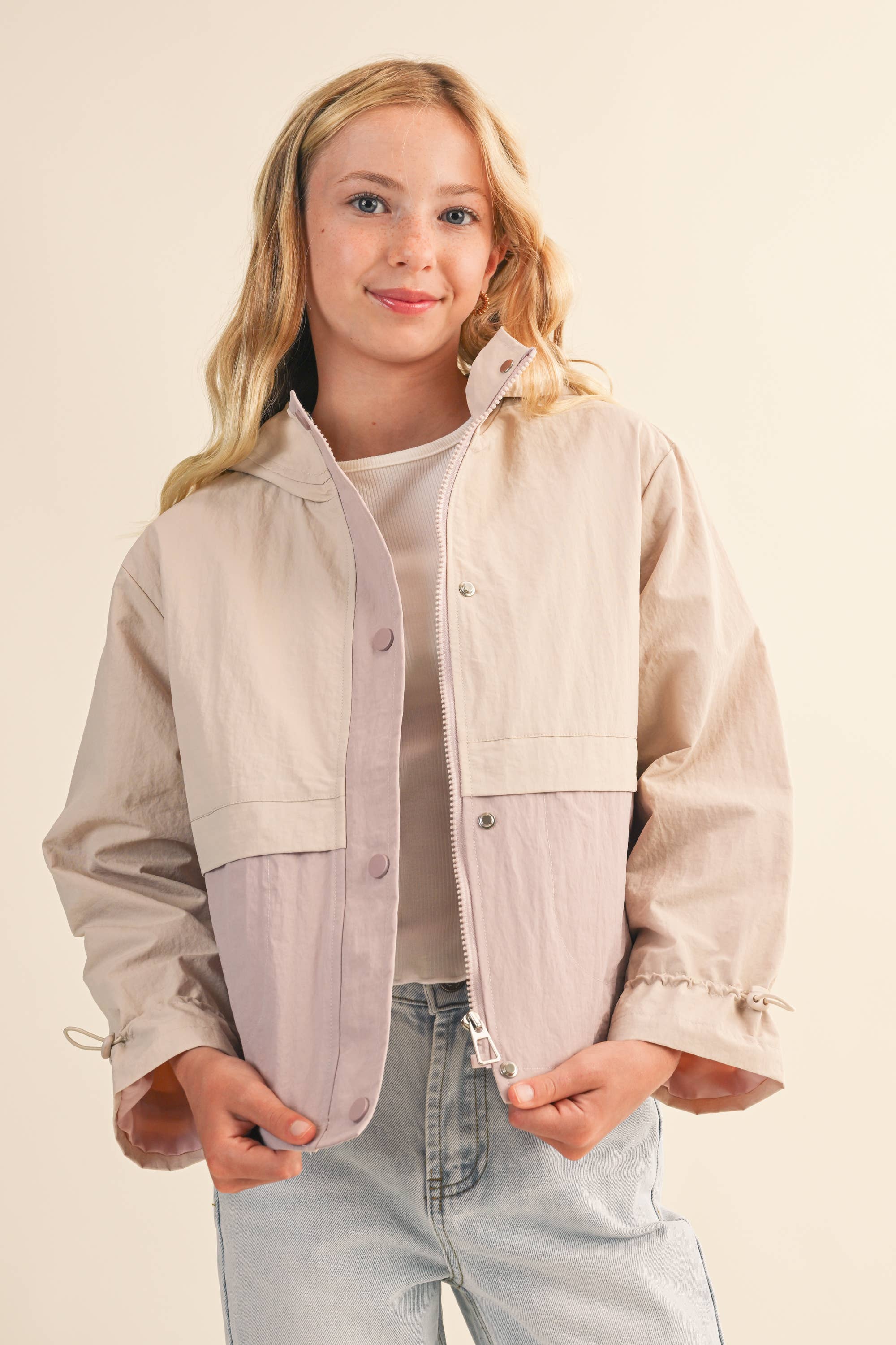 TWEEN GIRLS KIDS HOODED WINDBREAKER W/ CINCH CUFF