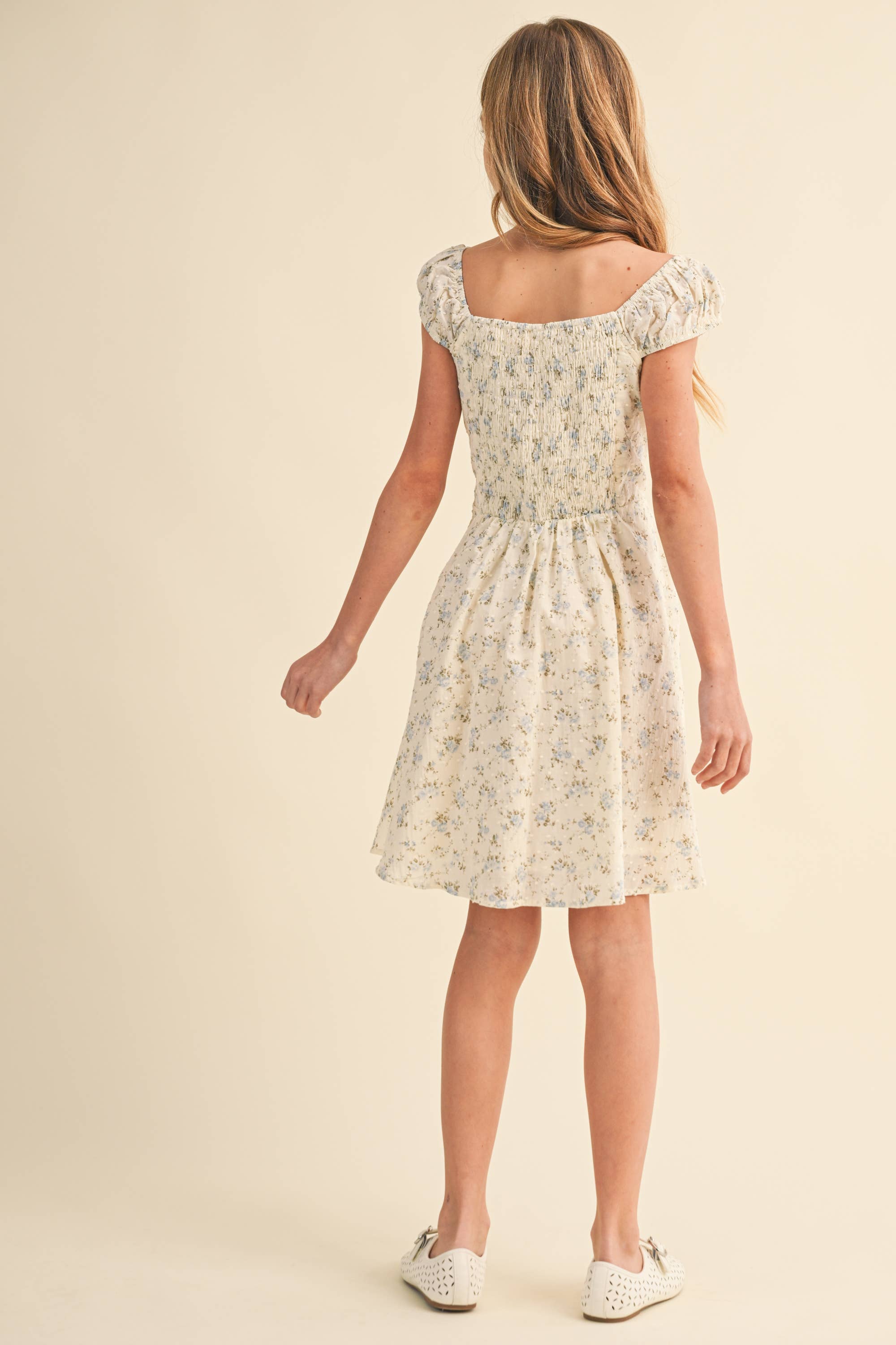 TWEEN GIRLS RUCHED SHOULDER MINI DRESS