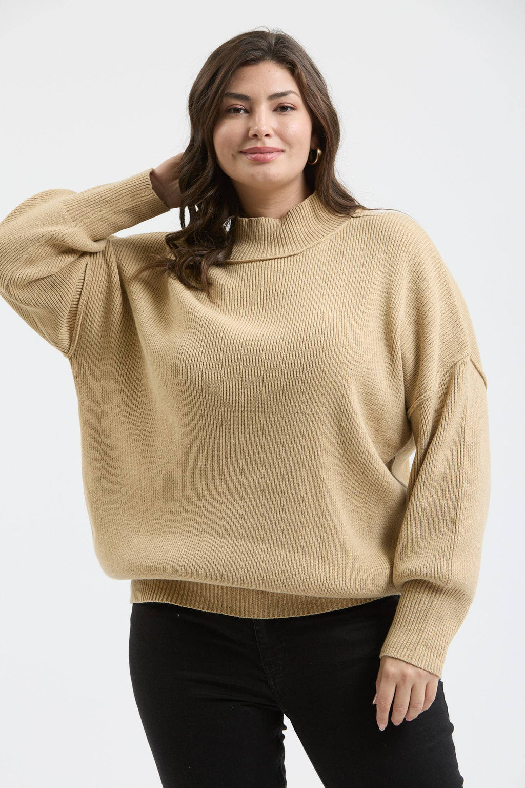 PLUS MOCK NECK RIBBED SWEATER