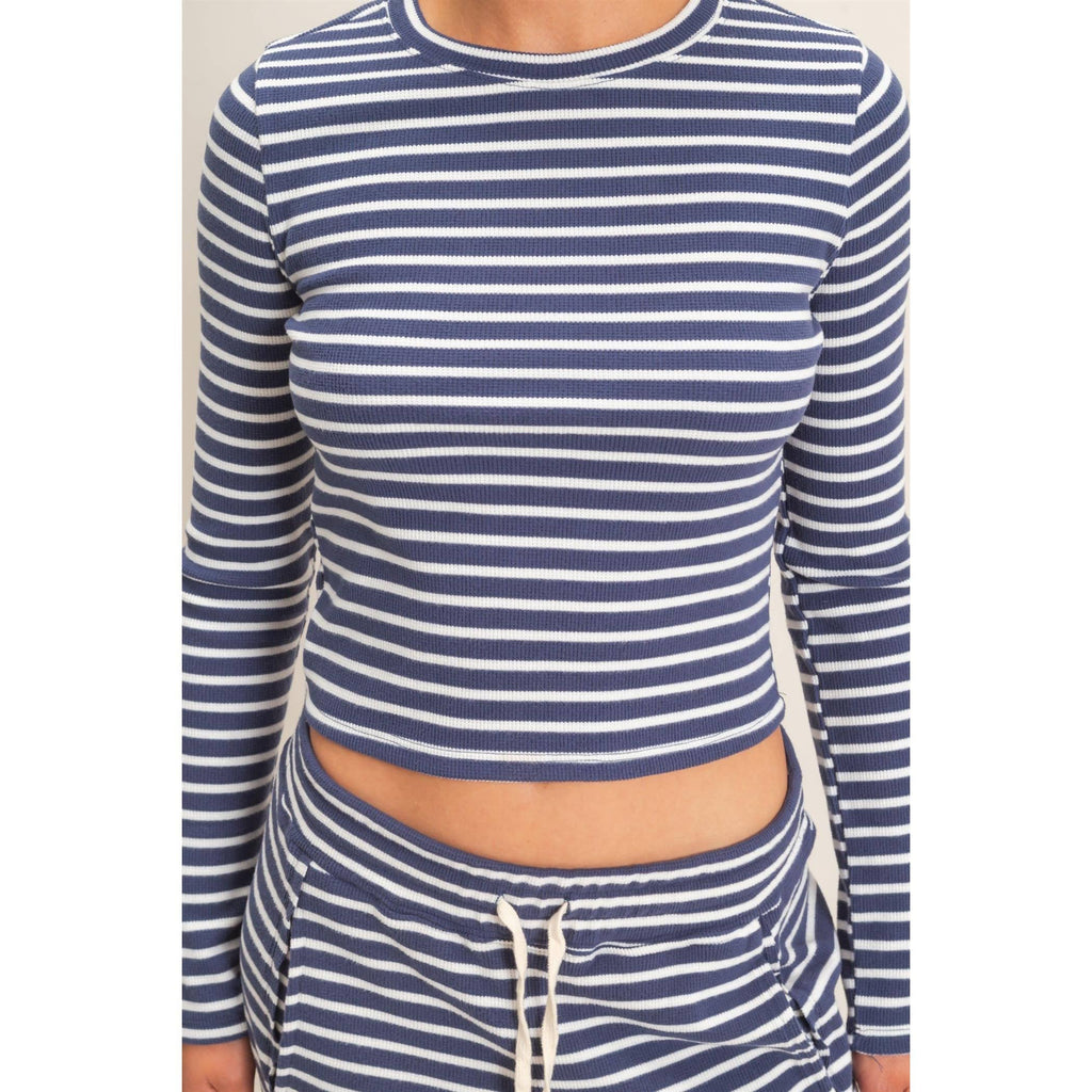 Striped Waffle Long Sleeve Top & Pants Set