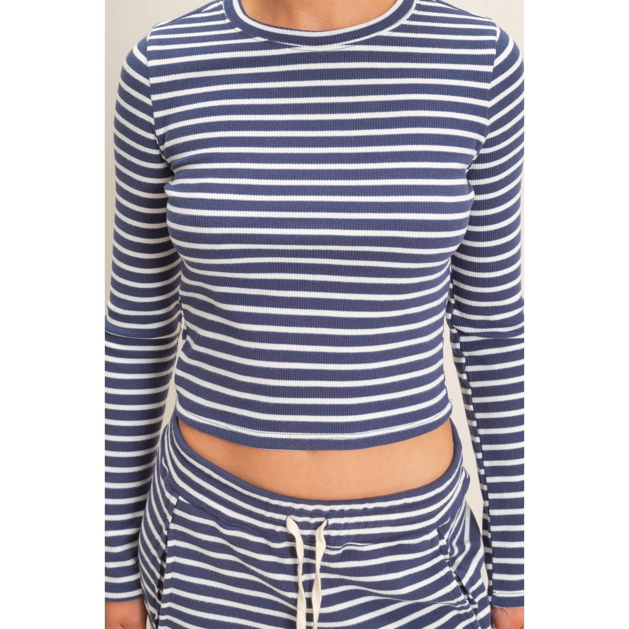 Striped Waffle Long Sleeve Top & Pants Set
