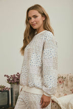 MULTI-FLORAL PATCHWORK LONG SLEEVE KNIT TOP