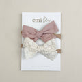 Nylon Stretchy Bow Headband Set - Textured Mauve & Linen La