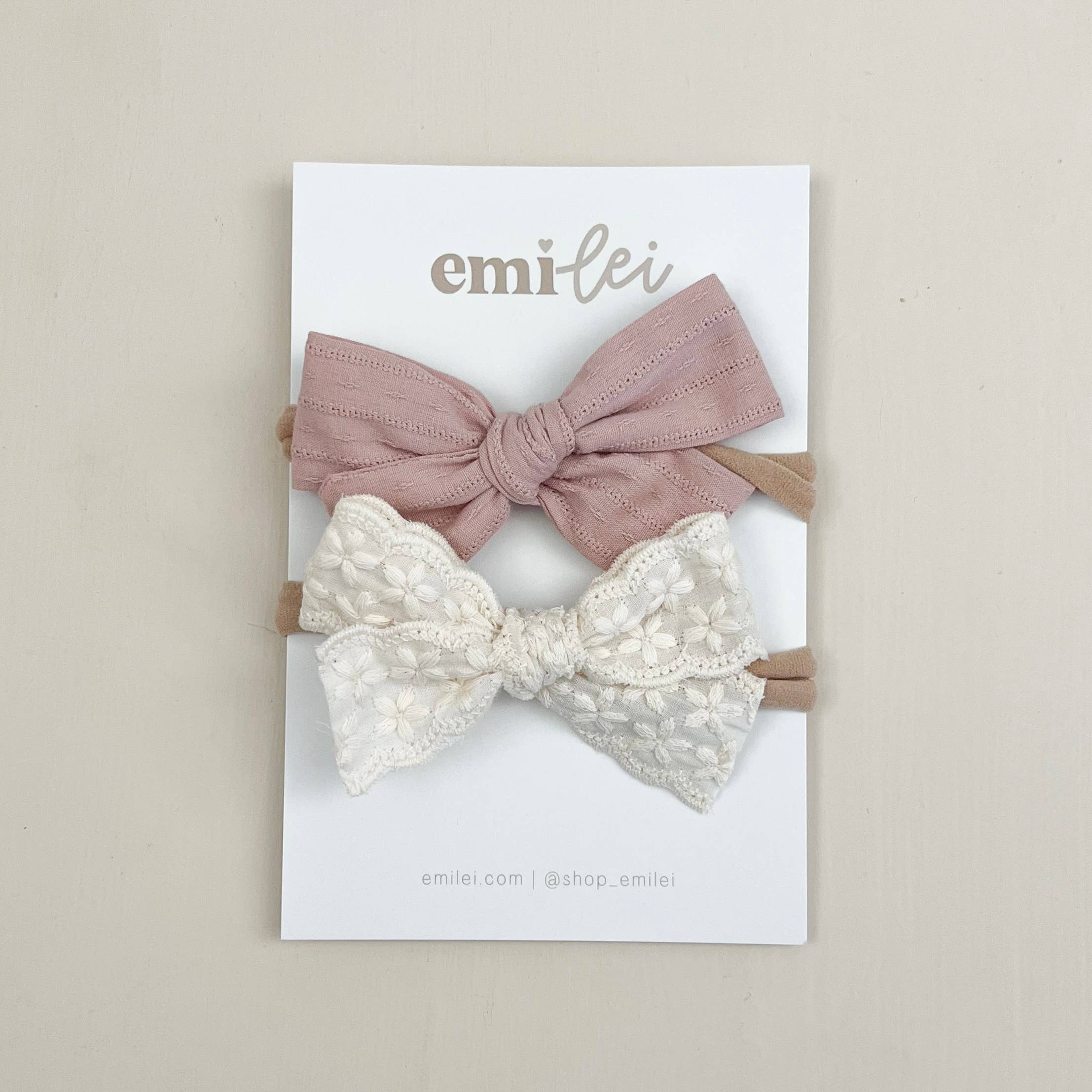 Nylon Stretchy Bow Headband Set - Textured Mauve & Linen La