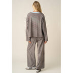STRIPED LONG SLEEVE AND WIDE LEG PANTS CASUAL SET