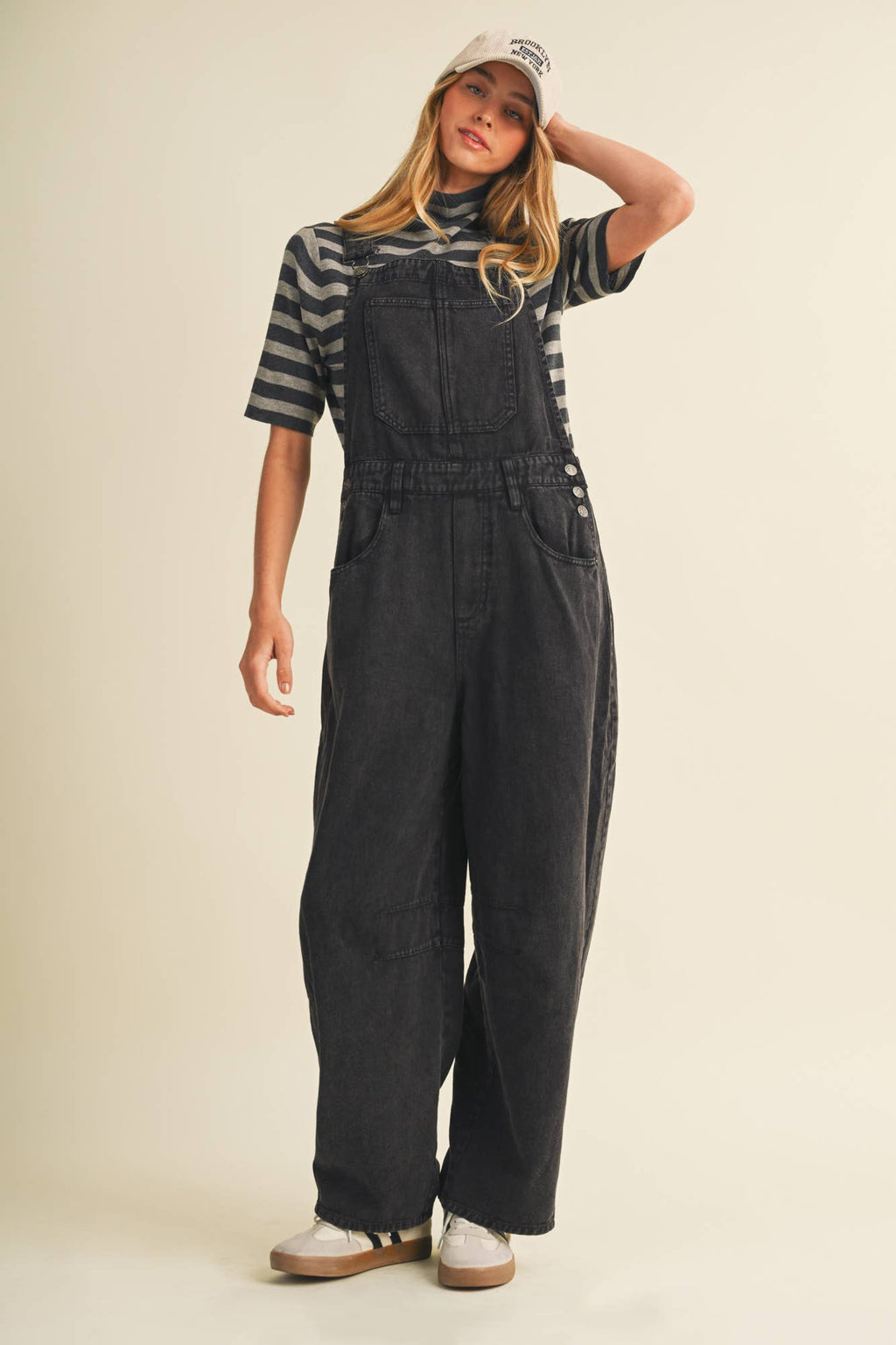 Vintage-Washed Twill Wide-Leg Overall