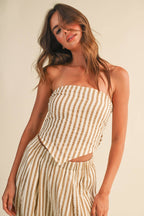 STRIPED SMOCKED BACK TIE HANDKERCHEIF TOP AND BARREL