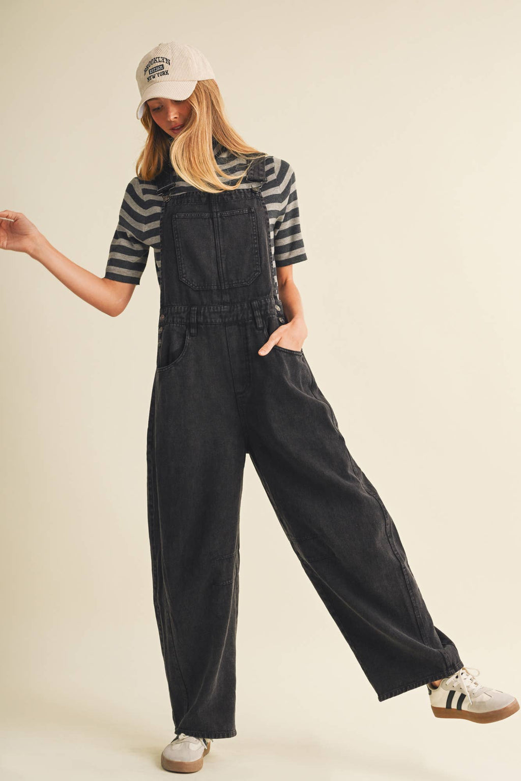 Vintage-Washed Twill Wide-Leg Overall
