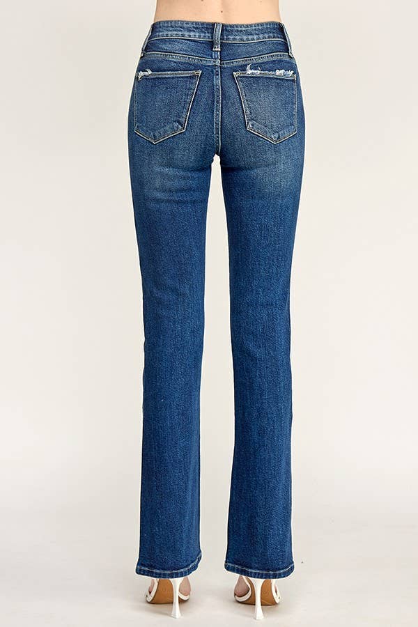 PATCH POCKET HIGH RISE STRETCH BOOTCUT JEANS