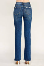 PATCH POCKET HIGH RISE STRETCH BOOTCUT JEANS