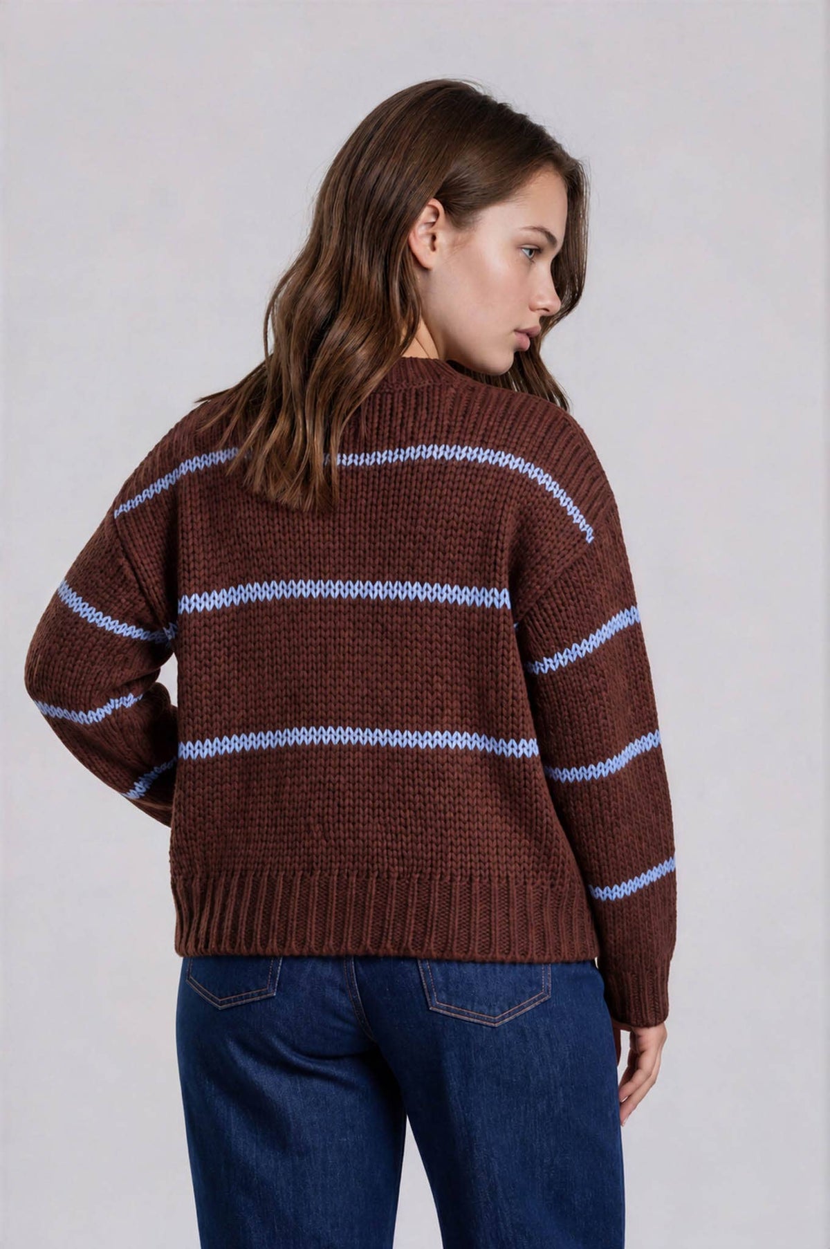 PLUS STRIPE JACQUARD BUTTON DOWN KNIT CARDIGAN