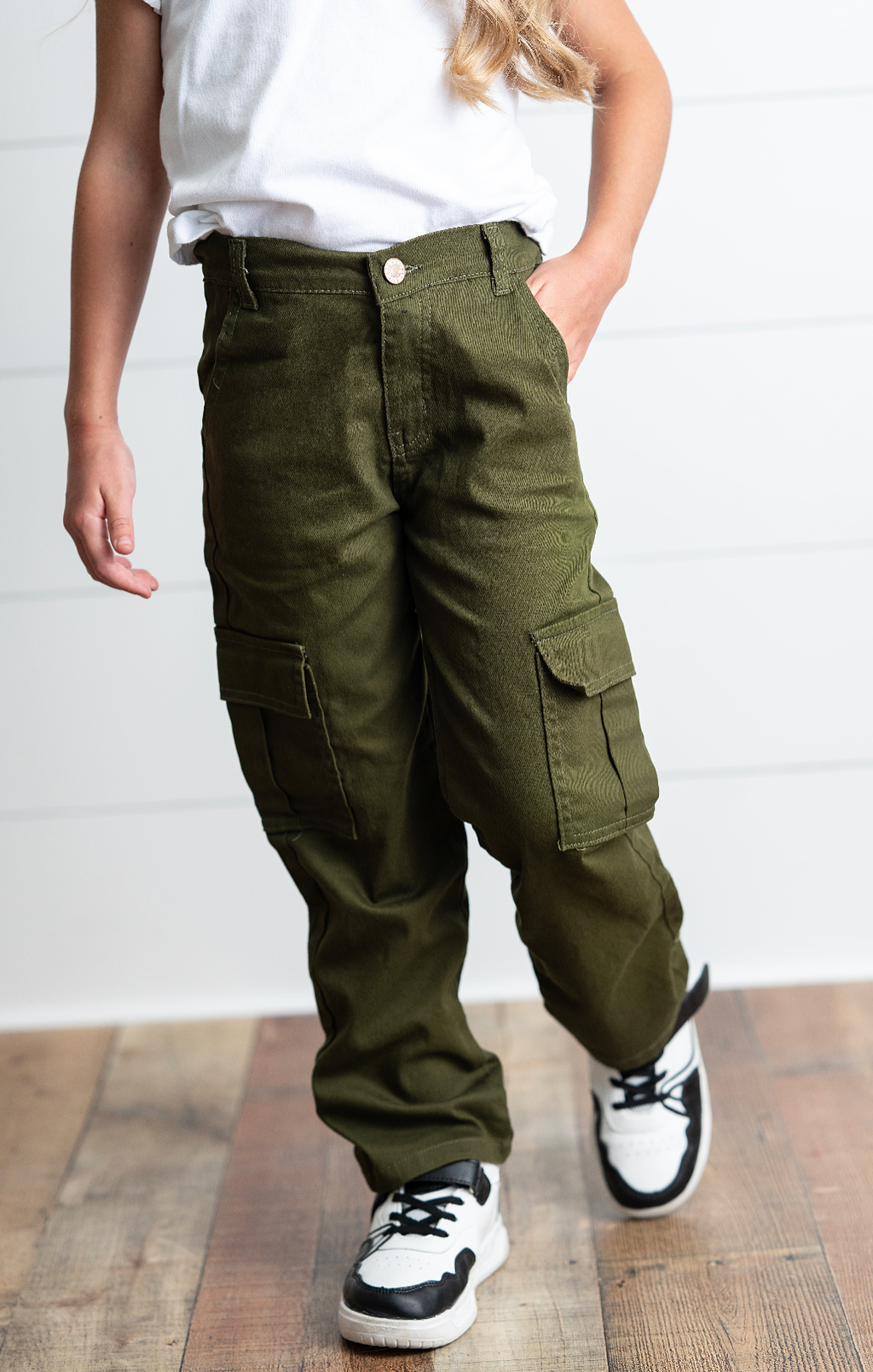 Olive Green Denim Cargo Pants