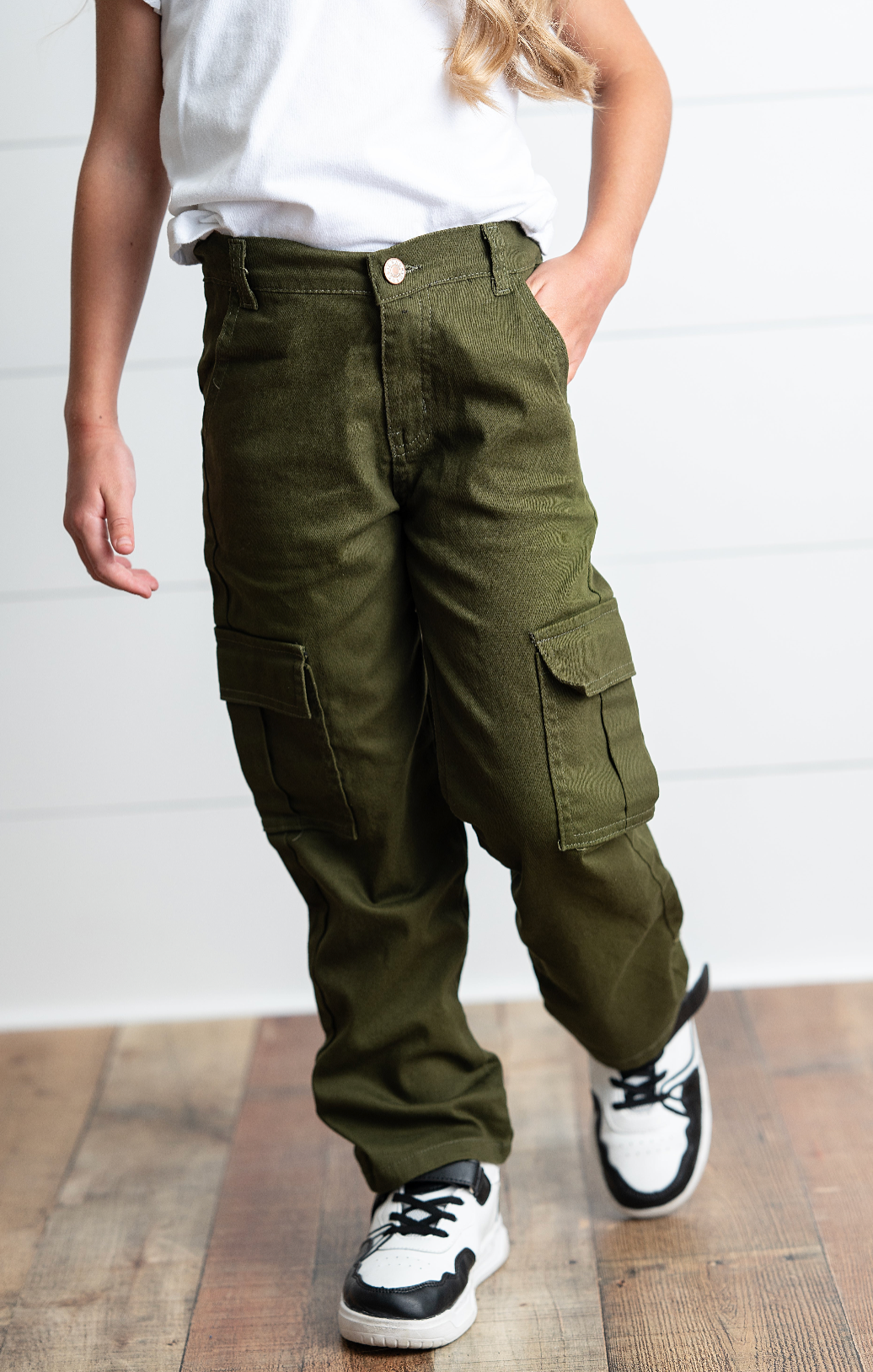 Olive Green Denim Cargo Pants