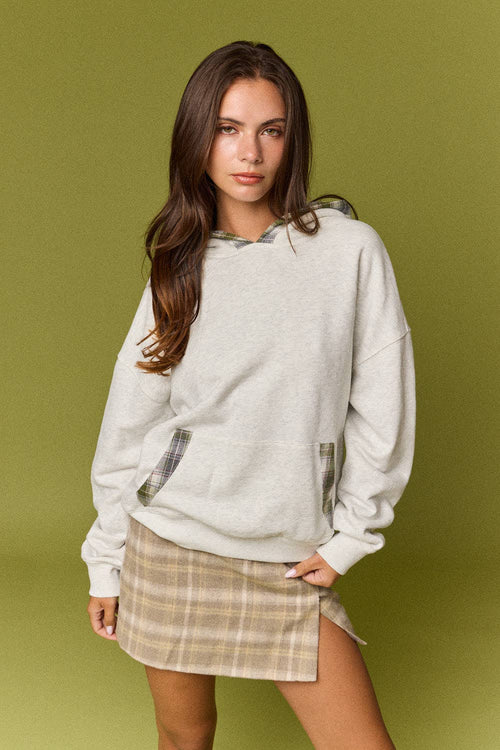 Betty Plaid Trim Pullover Hoodie