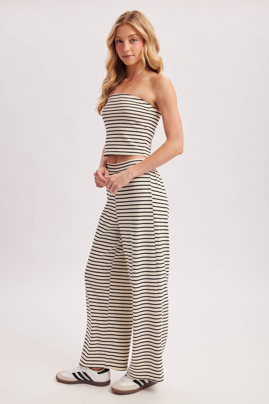 STRIPED KNIT TUBE AND WIDE PANTS SET