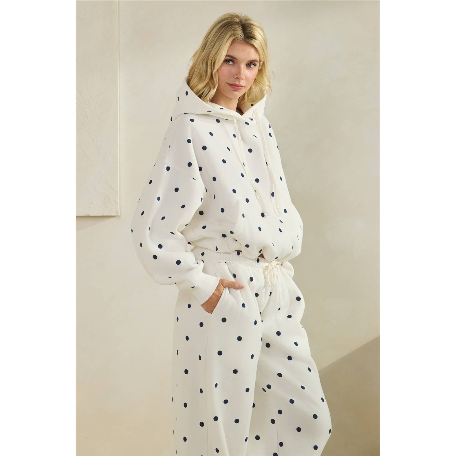 Printed Bubble Hem Knit Hoodie