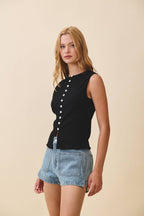 Ribbed Button Front Tank Top