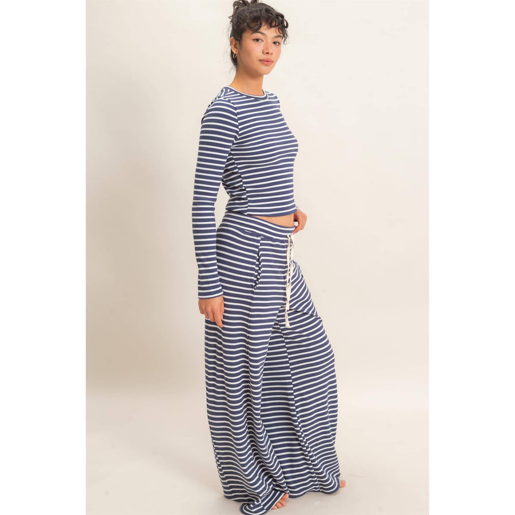 Striped Waffle Long Sleeve Top & Pants Set