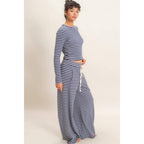 Striped Waffle Long Sleeve Top & Pants Set