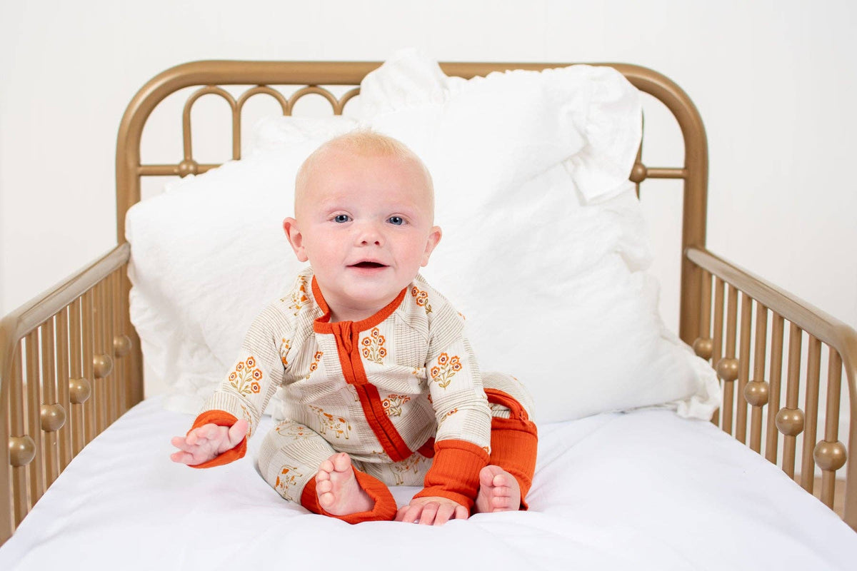 Farm Folk Floral Ribbed Cotton Baby Zippy