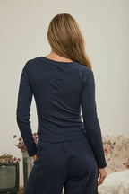 FITTED LONG SLEEVE RIBBED HENLEY KNIT TOP (multiple colors)