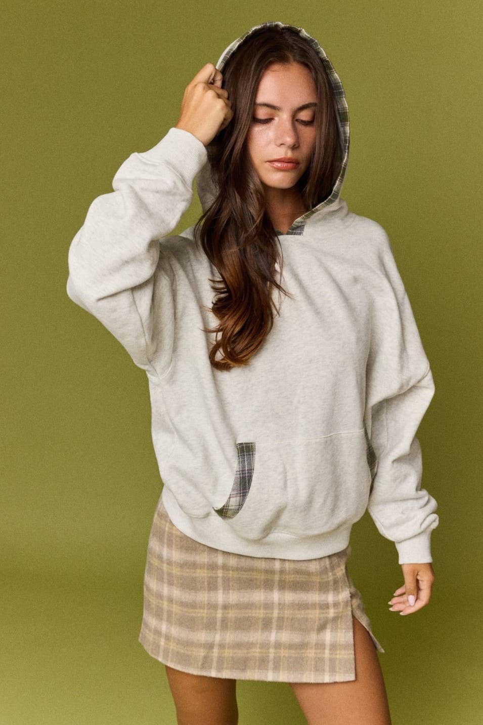 Betty Plaid Trim Pullover Hoodie