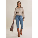 HARBOR MORNING WOOL STRIPE SAILOR COLLAR ZIP SWEATER JACKET