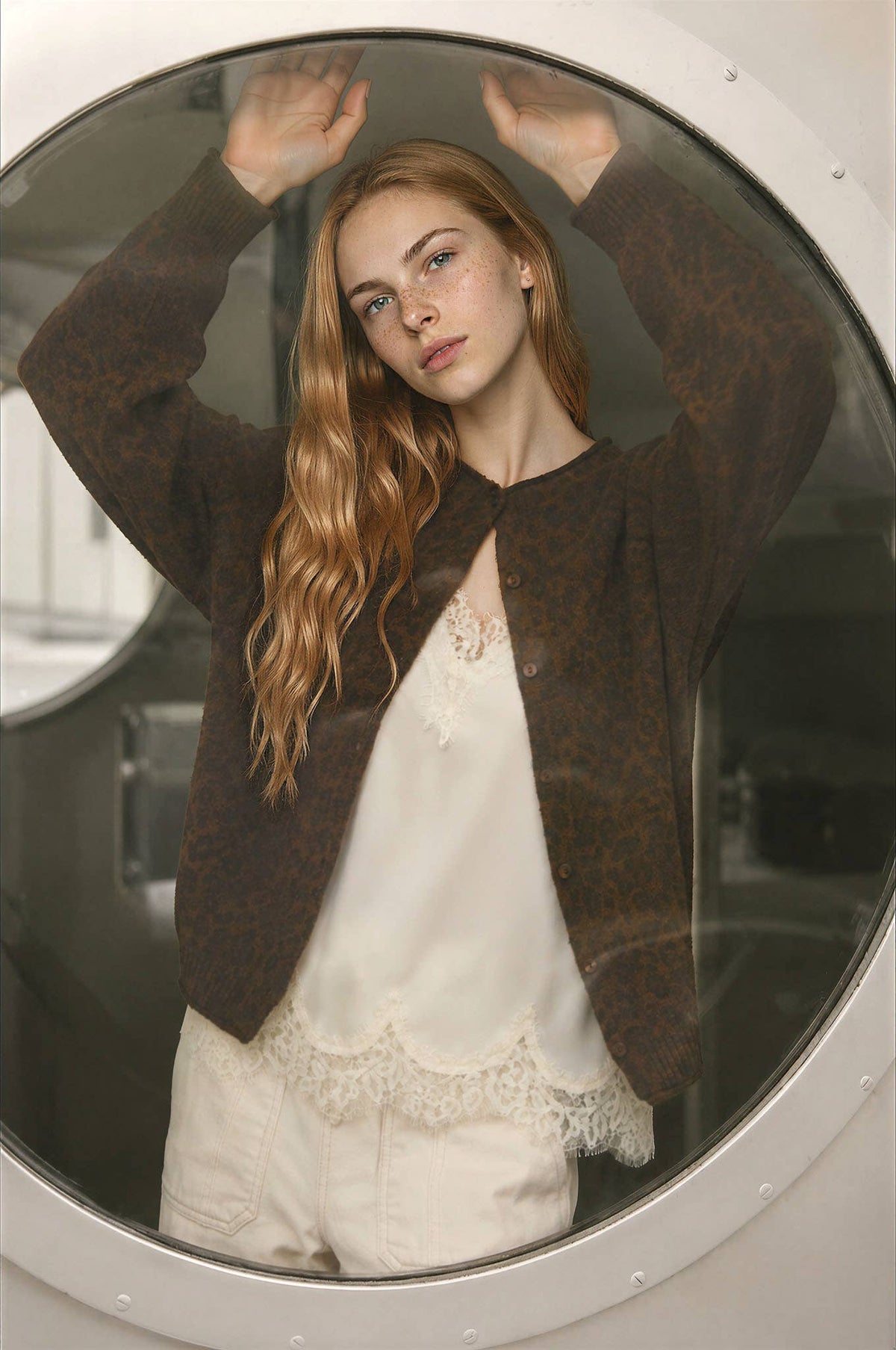 LEOPARD ROLLED EDGE BUTTON DOWN CARDIGAN