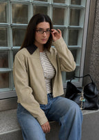 CONTRAST CORDUROY COLLAR ZIP-UP JACKET