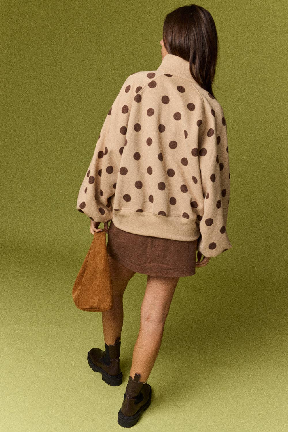 Collar Half-Snap Button  Polka Dot Sweatshirt
