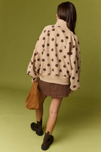 Collar Half-Snap Button  Polka Dot Sweatshirt