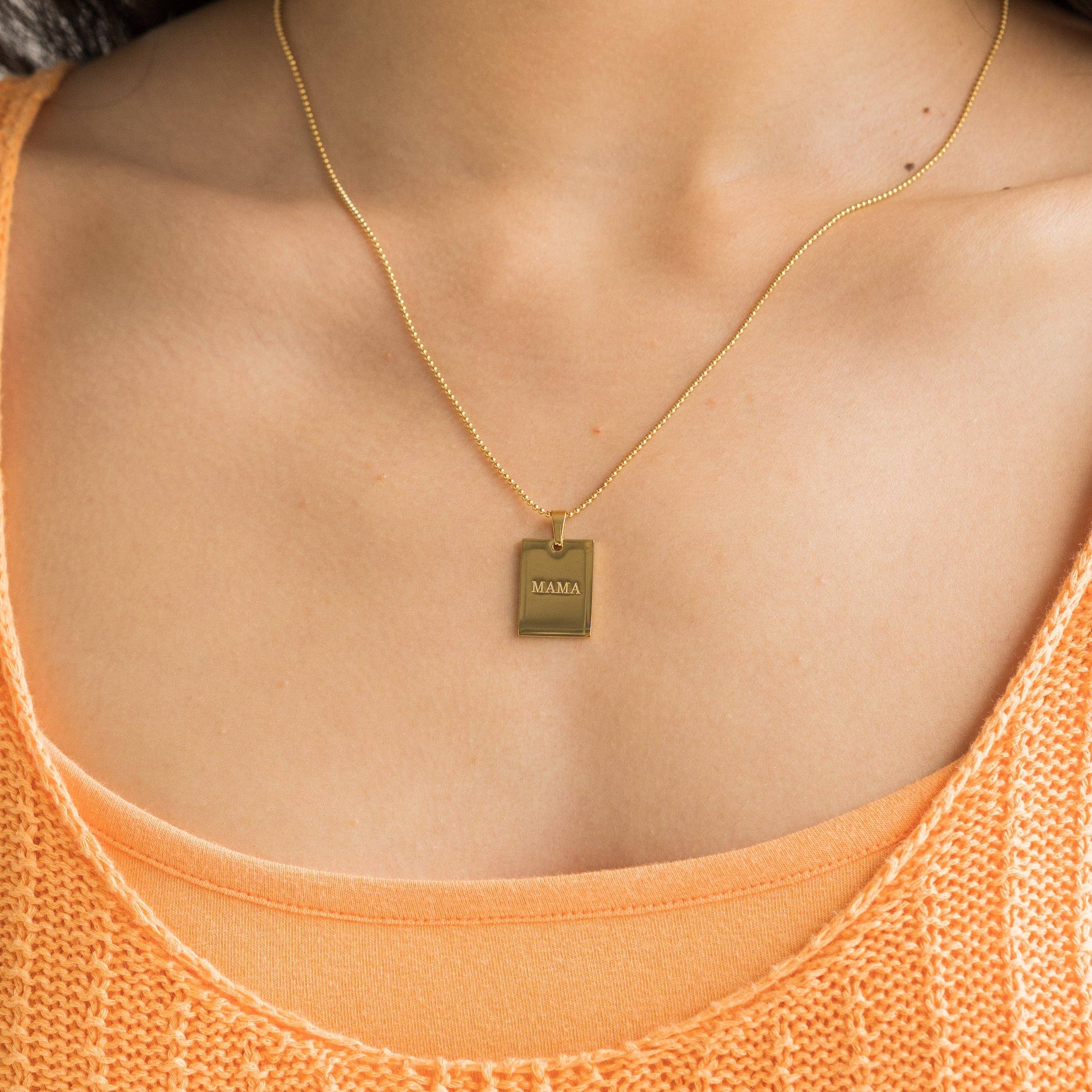 Waterproof Gold Mama Tag Pendant Necklace