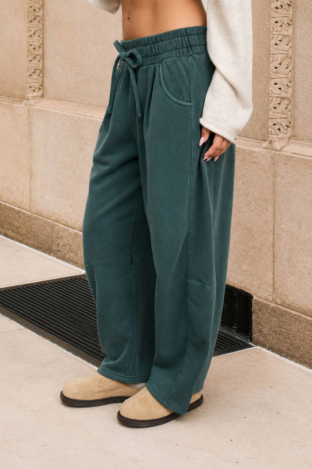 SMOCKED WAIST DRAWSTRING BARREL LEG SWEATPANTS (multiple colors)