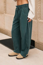 SMOCKED WAIST DRAWSTRING BARREL LEG SWEATPANTS (multiple colors)