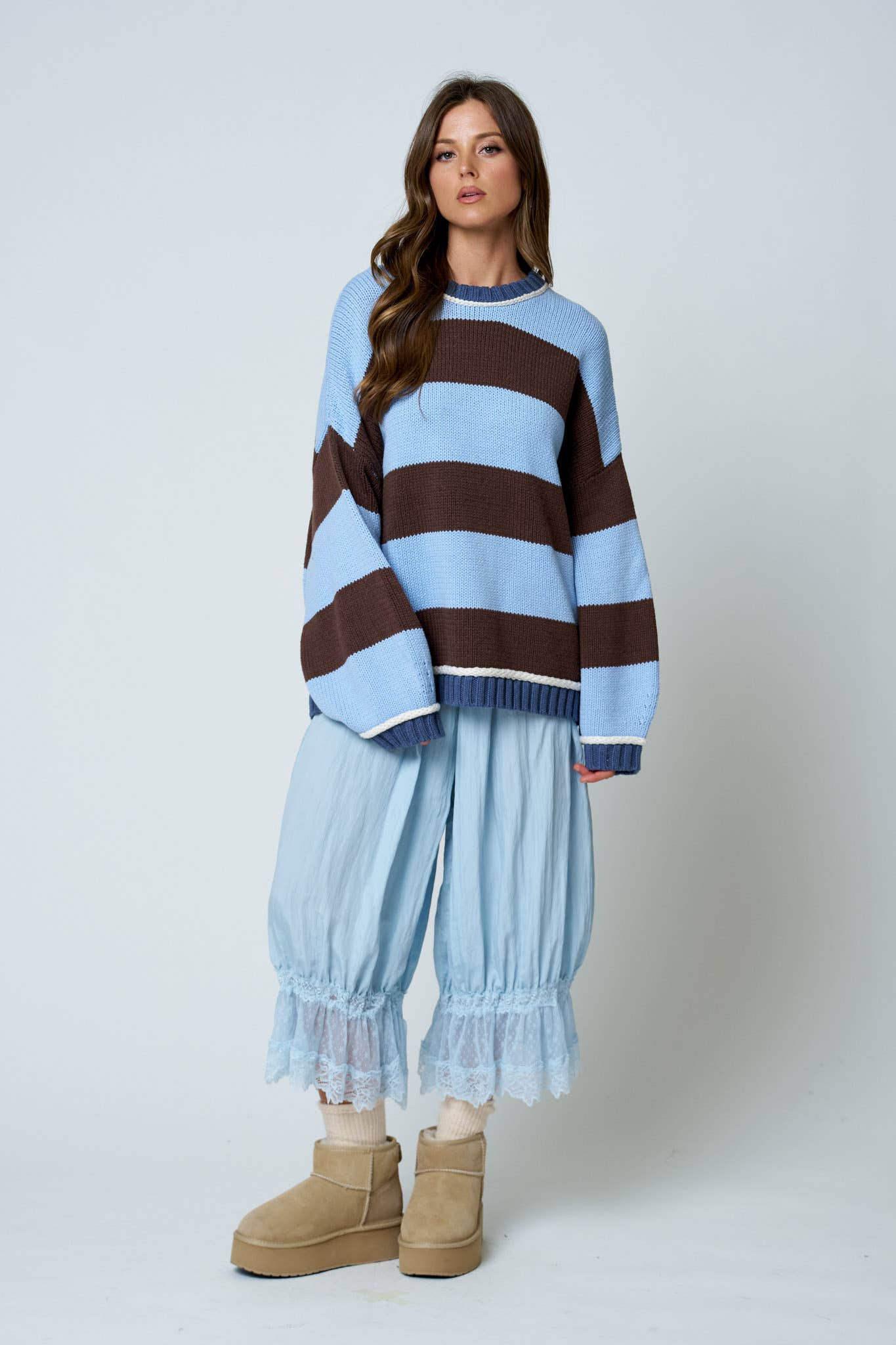 OVERSIZED STRIPE CREW NECK LONG SLEEVE SWEATER