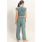 Rolled Sleeve Wrap-Front Crop Top And Jogger Set