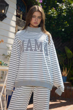 MAMA' Embroidered Applique Striped Mock-Neck (multiple colors)