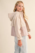 TWEEN GIRLS KIDS HOODED WINDBREAKER W/ CINCH CUFF