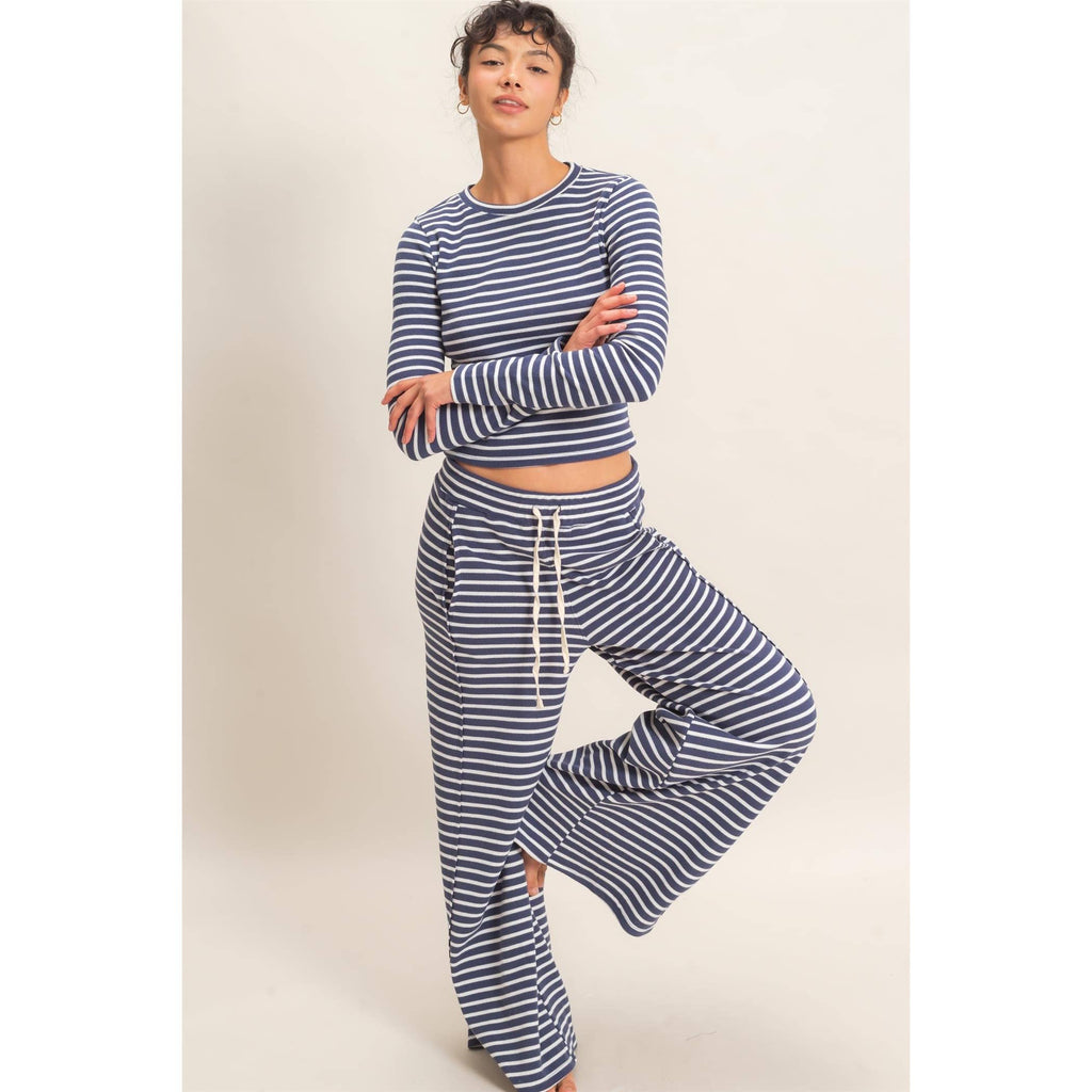 Striped Waffle Long Sleeve Top & Pants Set