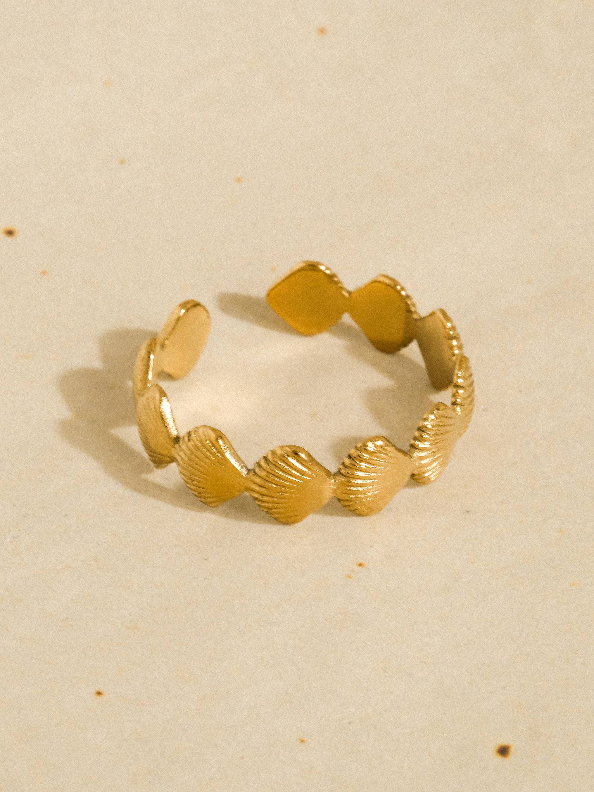 Aquelle 18K Gold Non-Tarnish Shell Band Open Ring